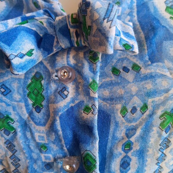 sz 10 Vintage 1960's Sheer Berkshire Geometric Print House Dress w/Belt B-Tween - Picture 7 of 15